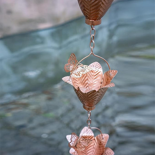 TZSSP Rain Chains Decorative Rain Chain Bell with 10 Cups, Rain Chain for Gutters,8-1/2 Length,102 Inch,Butterfly