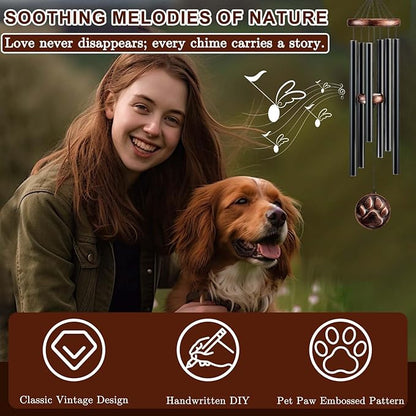 Dog Memorial Gifts for Loss of Dog, 32" Pet Memorial Vintage Wind Chimes with DIY Embossed DogPaw Pendant, Pet Passing Away Sympathy Remembrance Gift