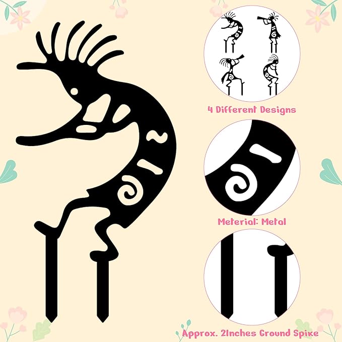 CUweipeng Black Garden Stakes Metal - 4Pcs Black Metal Dancing Dwarf Art Yard Sign Decorative Garden Stakes Dwarves Elf Outdoor Lawn Decoration Pathway Flower Bed Backyard Women Mother's Birthday Gift