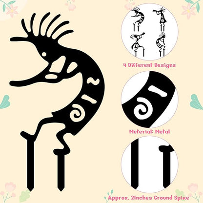 CUweipeng Black Garden Stakes Metal - 4Pcs Black Metal Dancing Dwarf Art Yard Sign Decorative Garden Stakes Dwarves Elf Outdoor Lawn Decoration Pathway Flower Bed Backyard Women Mother's Birthday Gift