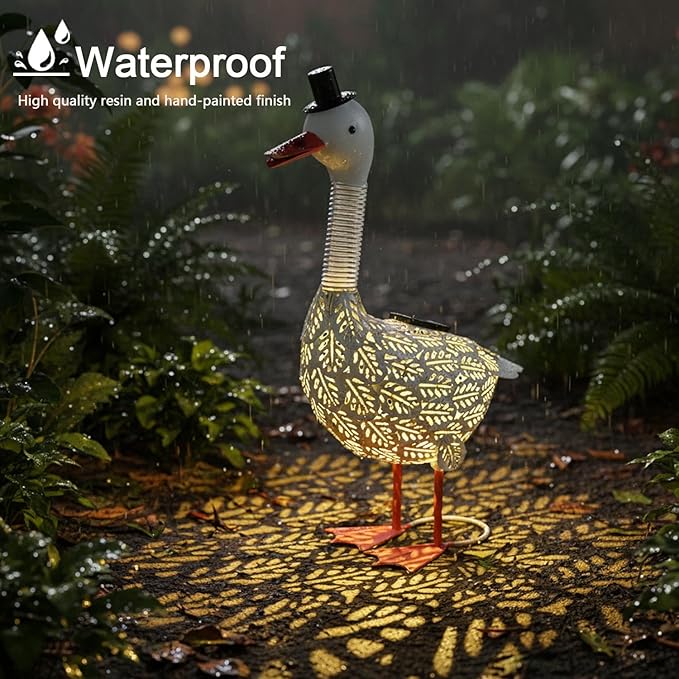 Porch Goose Garden Statue, Solar Metal Goose Yard Statue, 20 Inches High Geese Decoration, Garden Decor for Outside, Outdoor Goose Figurine for Patio, Porch, Yard, Lawn Ornament, Garden goose Gift