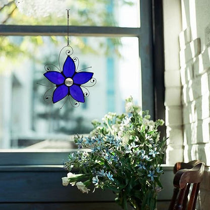 Forget-me-not Stained Glass Window Hangings, Forget Me Not Flower Suncatcher for Window,Stained Glass Flowers, Birthday Gifts for Women and Flower Lovers (Blue)
