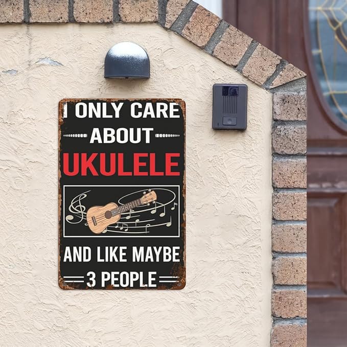 patio wall decor Warning Ukuleles vintage signs metal Indoor Retro Tin Plaque with Funny Life Quotes for Home,Cafe,Office & Yard 8X12inch