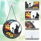 Stained Glass Window Hanging - 6.3 Inch Cat Memorial Suncatcher, Cat Ornament for Window Home Door Wall Garden Outdoor in Loving Memory for Loss, Cat Lover Sympathy Gifts for Adults Women Men