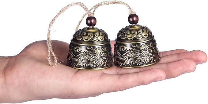Chuangdi 2 Pcs Fengshui Bell Vintage Dragon Bell Fengshui Wind Chimes Good Luck Hanging Supplies for Home Garden Good Luck Blessing Patio Yard Indoor Outdoor Front Door Decorations(Dragon)