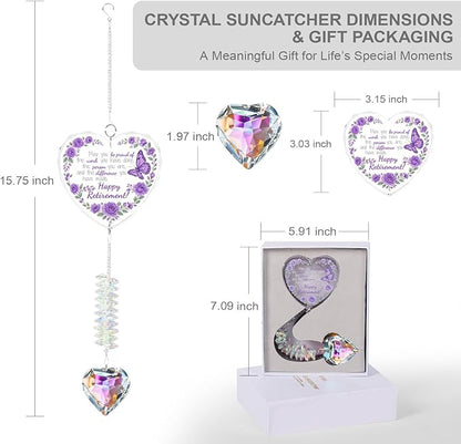 Crystal Suncatcher Retirement Gift for Women, Happy Retirement Gifts for Teacher Nurse Coworker Boss, Purple Glass Keepsake for Retired Friend
