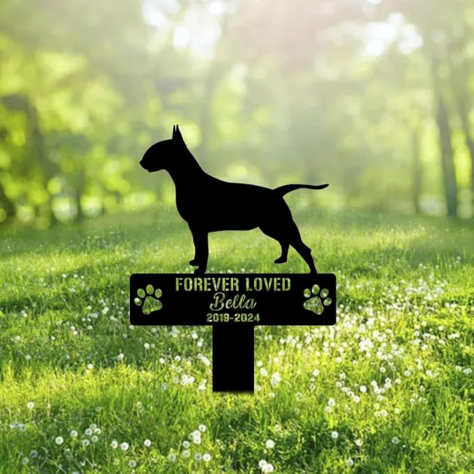 Custom Bull Terrier Dog Metal Memorial Garden Stake Personalized Pet Grave Marker Name Sign Remembrance Stake Decor Sympathy Dog Loss,Outdoor Statues for Yard Garden Lawn Patio Pathway Grave.