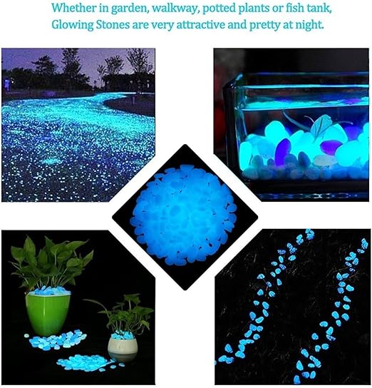 2.4Lbs 550 Pcs Glow in The Dark Stones Garden Pebbles Rocks Indoor Outdoor Decor Luminous Stone for Walkways Driveway Yard Grass Fish Tank(White in Daytime, Blue in Night)
