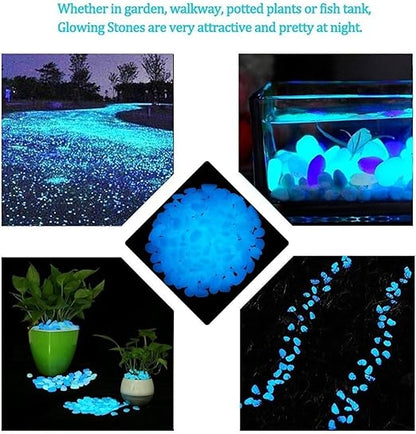 2.4Lbs 550 Pcs Glow in The Dark Stones Garden Pebbles Rocks Indoor Outdoor Decor Luminous Stone for Walkways Driveway Yard Grass Fish Tank(White in Daytime, Blue in Night)