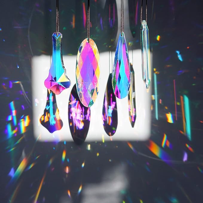 H&D HYALINE & DORA Crystal Suncatcher Hanging Prisms Pendant, Rainbow Chandelier Prisms Window Garden Decor Ornaments, Pack of 4