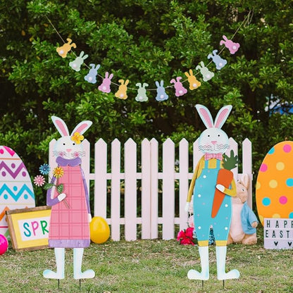 YEAHOME Easter Decorations Outdoor, Set of 2 Metal Bunny Decorative Garden Stakes for Easter Decor, Spring Rabbits Yard Stakes for Home Outside Front Door Porch Lawn Garden Backyard Decorations