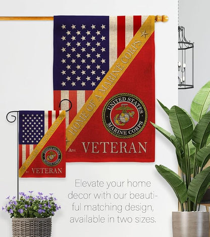Home of Marine Corps Burlap Garden Flag - Armed Forces USMC Semper Fi United State American Military Veteran Retire - House Decoration Banner Small Yard Gift Double-Sided Made In USA 13 X 18.5