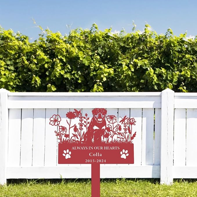 Personalized Flora Dog Memorial Garden Stake - Custom Cemetery Sign with Stake, Grave Plaque, Pet Headstone, Engraved Marker for Dogs