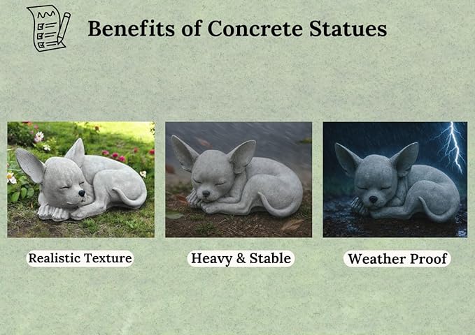 Chihuahua Memorial Stone Garden Statue Outdoor Dog Sculpture Yard Pet Loss Decoration Sleeping Puppy Painted Figurine Backyard Ornament Dog Grave Marker Sympathy Art