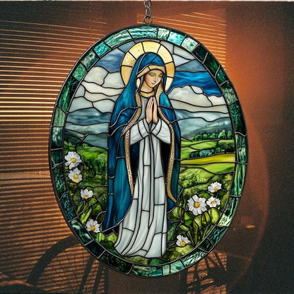 Virgin Mary Acrylic Suncatcher Stained Glass Effect Window Car Hanging Christmas Ornament Indoor Outdoor Decor Garden Memorial Sun Catcher for Family Christmas Jesus Gift for Women Mom Grandma