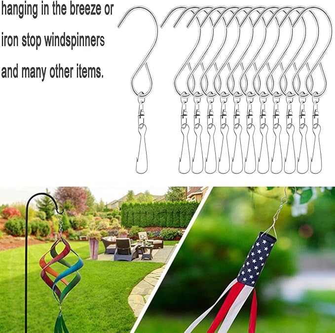 MFDSJ 24 Pcs Swivel Clip Hanging Hooks, Stainless Steel 360 Degree Rotating Windsock Clips for Hanging Wind Chimes, Plants, Bird Feeder, Crystal, Birdcage