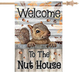 Welcome to the Nut House House Flag 28x40 Inch Double-Sided Outdoor Squirrel Decorations for Home Porch & Yard Outdoor Decoration