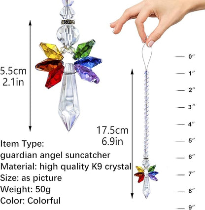 Rainbow Guardian Angel Crystal Suncatcher for Home/Car Decoration & Porch Decor & Hangings Crystal Glass Ornament for Christmas Tree Christmas Ornaments for Tree Gift for Mom Women (Rainbow)