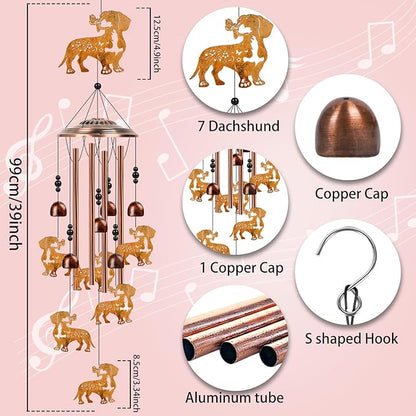 Dachshund Wind Chimes for Outside - Dachshund Weiner Dog Gifts for Women Men, Dog Memorial Wind Chimes for Outdoor Garden Patio Yard Decor, Mother's Day Christmas Birthday Houswarming Gifts