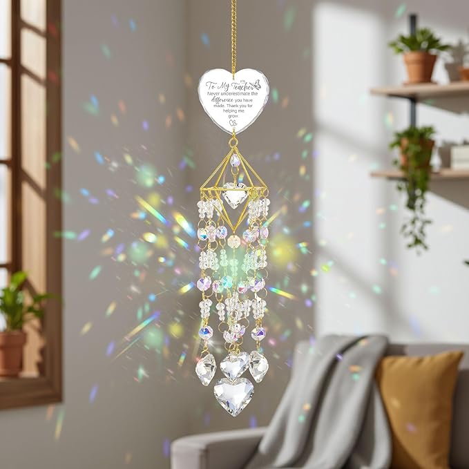 AceOrbit Teacher Thank You Gift, Crystal Suncatchers for Window Hanging Wind Memorial Gifts Chime Garden Suncatchers Rainbow Indoor Outdoor Decor Birthday Christmas Happy Teacher's Day Gifts