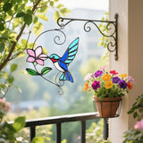 Blue Hummingbird Stained Glass Suncatcher with Flower, Handmade Window Hanging Light Catcher Bird Decor for Home & Garden, Glass Ornament Gift for Mom, Grandma & Nature Lovers