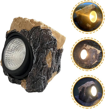 SHINEOFI Solar Walkway Lights and Solar Garden Lights Stump Shape Resin Landscape Lighting for Outdoor Patio Yard Décor Lawn Decorations