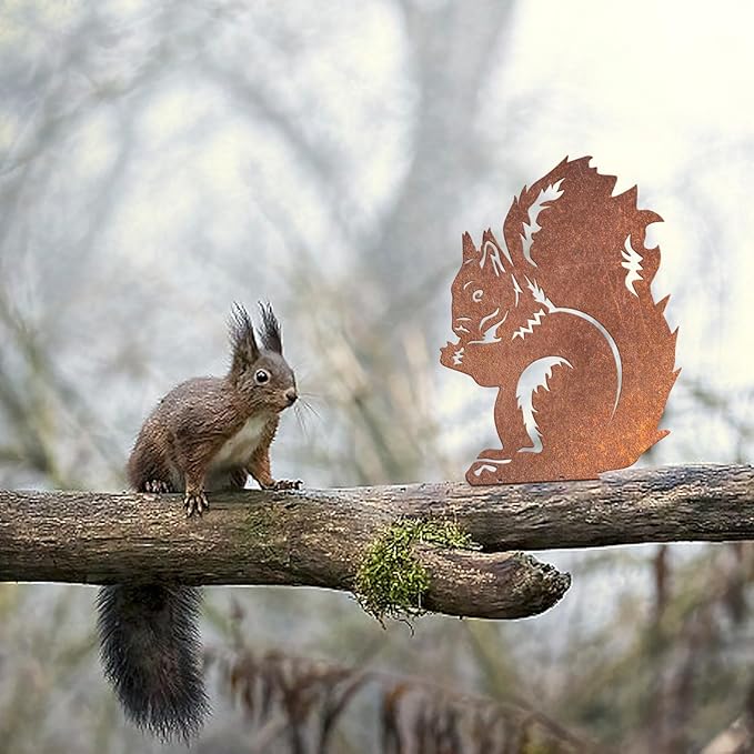 Rusty Squirrel Garden Ornament, Rusty Squirrel Silhouette to Screw in Wood, Metal Garden Decoration, Metal Garden Decor, Fence Topper, Gift Idea for Garden or Wildlife Loverent
