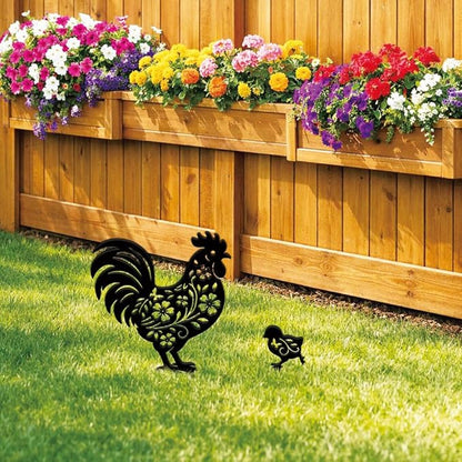 SUPERDANT 4PCS Chicken Metal Garden Yard Art Decor Black Silhouette Outdoor Iron Art Decoration Garden Stakes Statues Ornament Crafts for Backyard Parks Lawns Outdoor Spaces