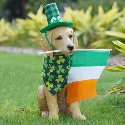 Dog Statues Lawn Decorations - Large Pet Figurines Garden Decor Golden Retriever Leprechaun Statue for Outside Patio Yard Decorations Outdoor Puppy St Patricks Day Gift for Woman 11x5.5x13 inch