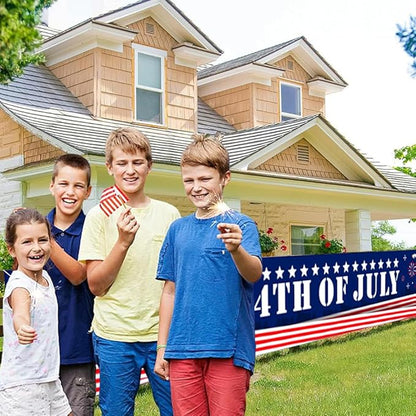 Happy 4th of July Banner 20 * 120inch Decorations Outdoor Patriotic Yard Sign Party Supplies Red White and Blue Stars USA Independence Day Backdrop for Outside Indoor Fence Balcony Garden Decorations