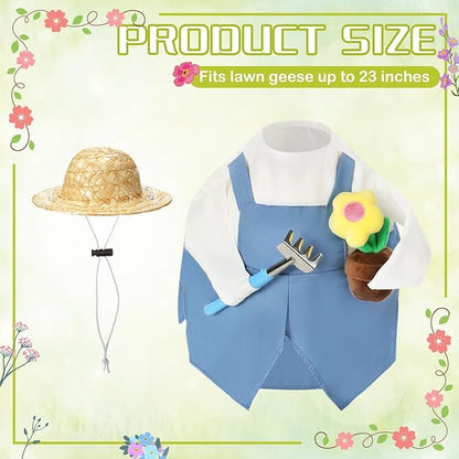 FuWeave Spring Goose Outfit Flower Porch Goose Clothes for 23" Large Statue Outdoor Patio Yard Lawn Art Decoration(Overalls Gardener,23 inch)