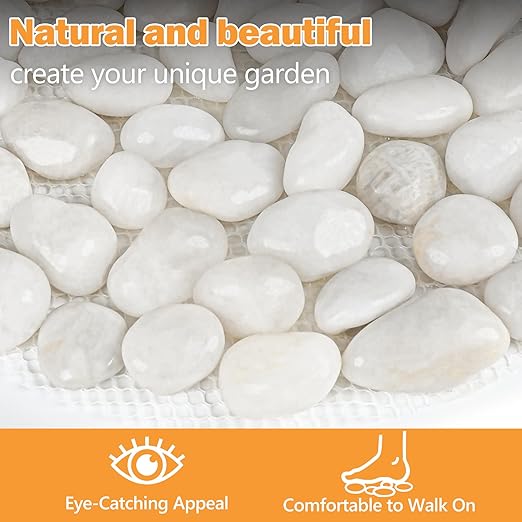 River Rock Stepping Stones Outdoor for Garden Walkway, 10 inch 6 Pcs Hexagon Shape Paver Step Stones Polished Pebble River Stone Mat for Yard Lawn Patio Pathway Walk Way - White