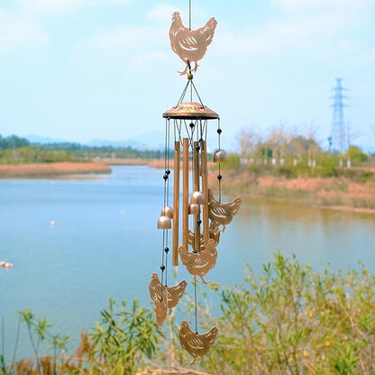 GDNSFIT Chicken Wind Chimes for Outside, Metal Windchimes Outdoors, Chicken Gifts for Women/Men, Memorial/Birthday Gifts, Garden Decor for Outside, Patio or Yard, Durable Chimes for Outdoors