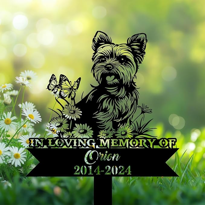 Personalized Yorkshire Terrier Grave Marker, Yorkie Sitting in Garden Memorial Garden Stake, Yorkshire Terrier Memorial Gift, Loss of Yorkie, Outdoor Pet Headstone, Dog Burial Stake