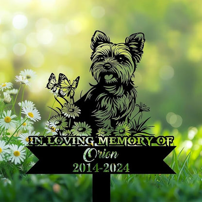 Personalized Yorkshire Terrier Grave Marker, Yorkie Sitting in Garden Memorial Garden Stake, Yorkshire Terrier Memorial Gift, Loss of Yorkie, Outdoor Pet Headstone, Dog Burial Stake
