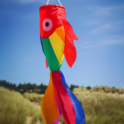In the Breeze 5208 — 30-inch Rainbow Damsel Fish Windsock —Large and Colorful Fishsock with Applique Design