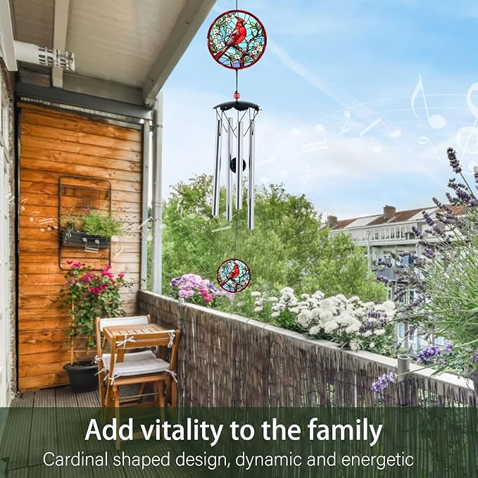 Wind Chimes for Outside 26" Cardinal Wind Chimes Outdoor Home Patio Garden Decor Windchimes Outdoors Gift Ideas for Women Mom Grandma Sisters