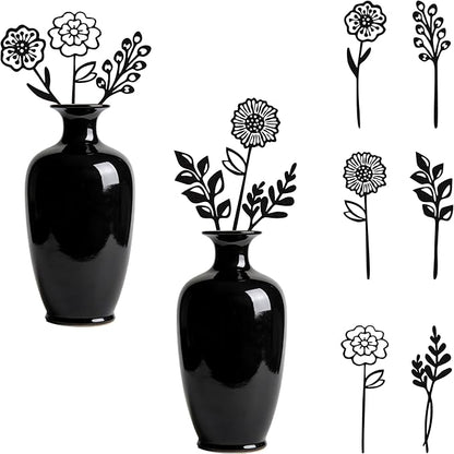 Black Metal Flowers Set of 6 Decorative Garden Stakes Yard Art, Garden Decorations Outdoor Metal Plant Stakes, Flower Bed Decor Garden Art, Plant Decorations for Pots and Flowers for Vase