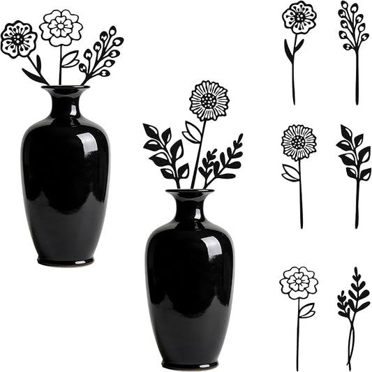 Black Metal Flowers Set of 6 Decorative Garden Stakes Yard Art, Garden Decorations Outdoor Metal Plant Stakes, Flower Bed Decor Garden Art, Plant Decorations for Pots and Flowers for Vase