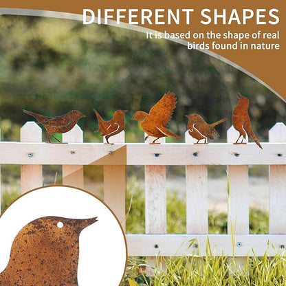 Geila 5PCS Rusty Birds Decoration, Fence Decorations Outdoor, Metal Birds Yard Decor Perfect Yard Art and Large Outdoor Ornaments (D)