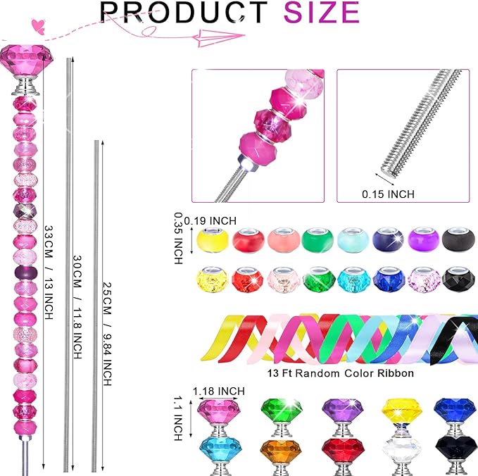 291 Pcs Beaded Garden Stakes Kit, DIY Fairy Wand Garden Stakes Beads Kit Colorful Large Hole Bead Crystal Stopper Top 10 Stainless Steel Threaded Rod Beaded Fairy Wands Supplies For Outdoor Decorative