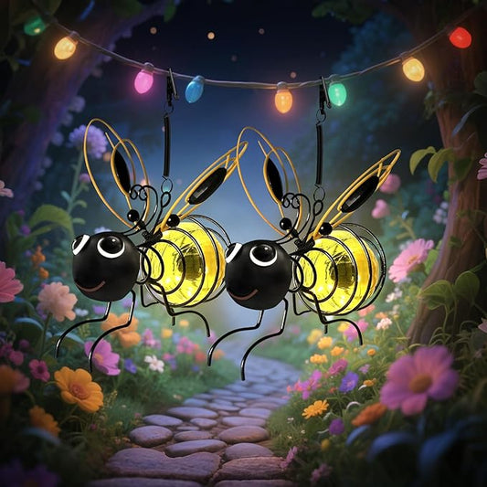 Solar Bees Lights Outdoor, 2026 New Hanging Bee Solar Garden Light,IP44 Waterproof,Outdoor Statues Figurine Lights Decorations for Balcony,Garden,Porch,Courtyard Decoration (2Pcs)