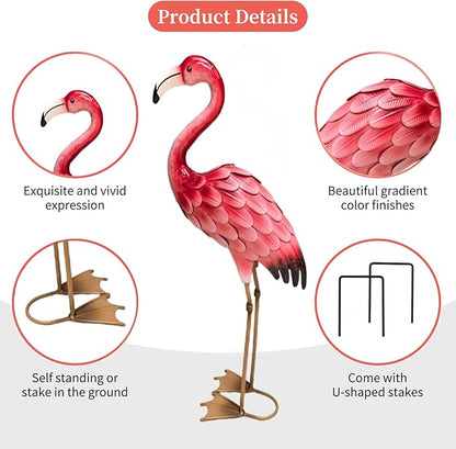 Ratuor Metal Flamingo Yard Decor Garden Statues,Outdoor Pink Flamingo for Backyard Patio Porch Decoration,Valentine's Day,Wedding,Party,Lawn Decorations