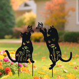 WONDER GARDEN Metal Cat Decor for Outside - 2 Pack Garden Stakes Decorative, Black Cat Silhouette Statues Lawn Ornaments Yard Art Patio Decor Women Men Mom Gifts