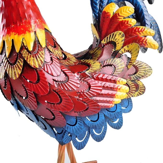 Metal Rooster Statue Garden Chicken Sculpture Decoration Metal Yard Art for Yard Outdoor Indoor Decoration (#B)