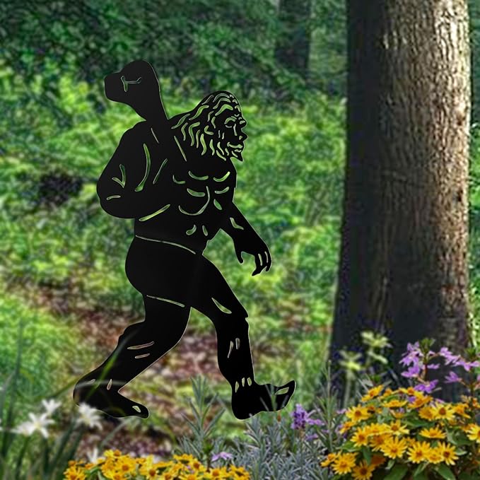 Bigfoot Garden Decor for Outside, Big Foot Silhouette Outdoor Statues, Sasquatch Gardening Gifts for Men/Dad/Women, Metal Yard Art for Lawn, Forests,Outdoor Decorations