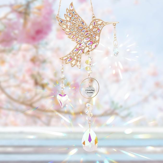 Hummingbird Gifts for Grandma, Hanging Window Sun Catchers for Outdoor Garden Decor, Hummingbird Decorations for Home, Mothers Day Birthday Grandma Nana Gifts
