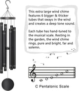 Extra Large Wind Chimes for Outside Deep Tone - Engraved Lines of Aluminum Tubes, Total 50 in Black Deep Tone Wind Chimes, Memorial Sympathy Gifts, Soothing Wind Chime Outdoor Garden Decor
