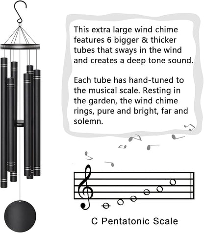 Extra Large Wind Chimes for Outside Deep Tone - Engraved Lines of Aluminum Tubes, Total 50 in Black Deep Tone Wind Chimes, Memorial Sympathy Gifts, Soothing Wind Chime Outdoor Garden Decor