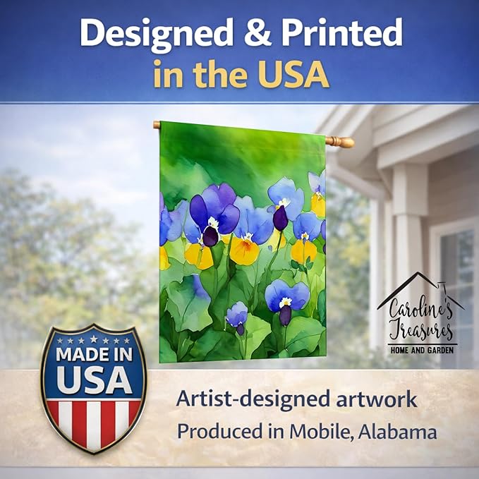 Caroline's Treasures Illinois Violet in Watercolor House Flag Large Porch Sleeve Pole Decorative Outside Yard Banner Artwork Wall Hanging, Polyester, House Size, Multicolor